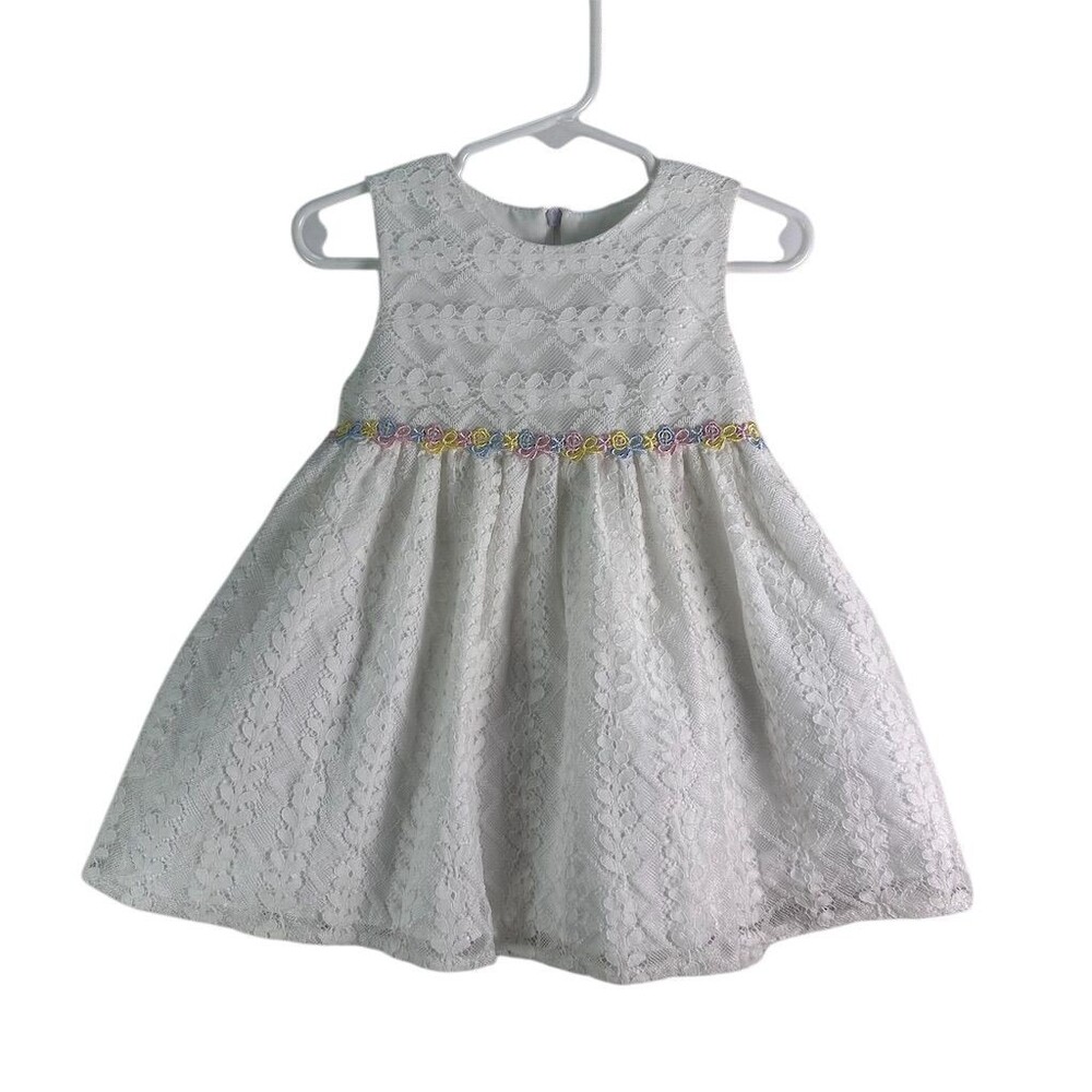 KATIE M Baby Girl White Lace Floral Embroidery Sleeveless Dress Fairycore 24mo
